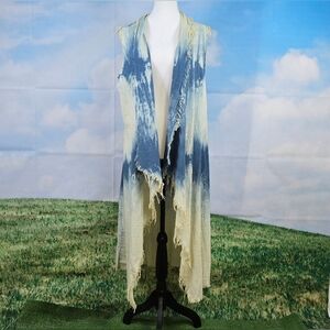 Kroix 100% Cotton Destroyed Frayed Hem Denim Blue Bleached Ankle Cardigan Sz 2X